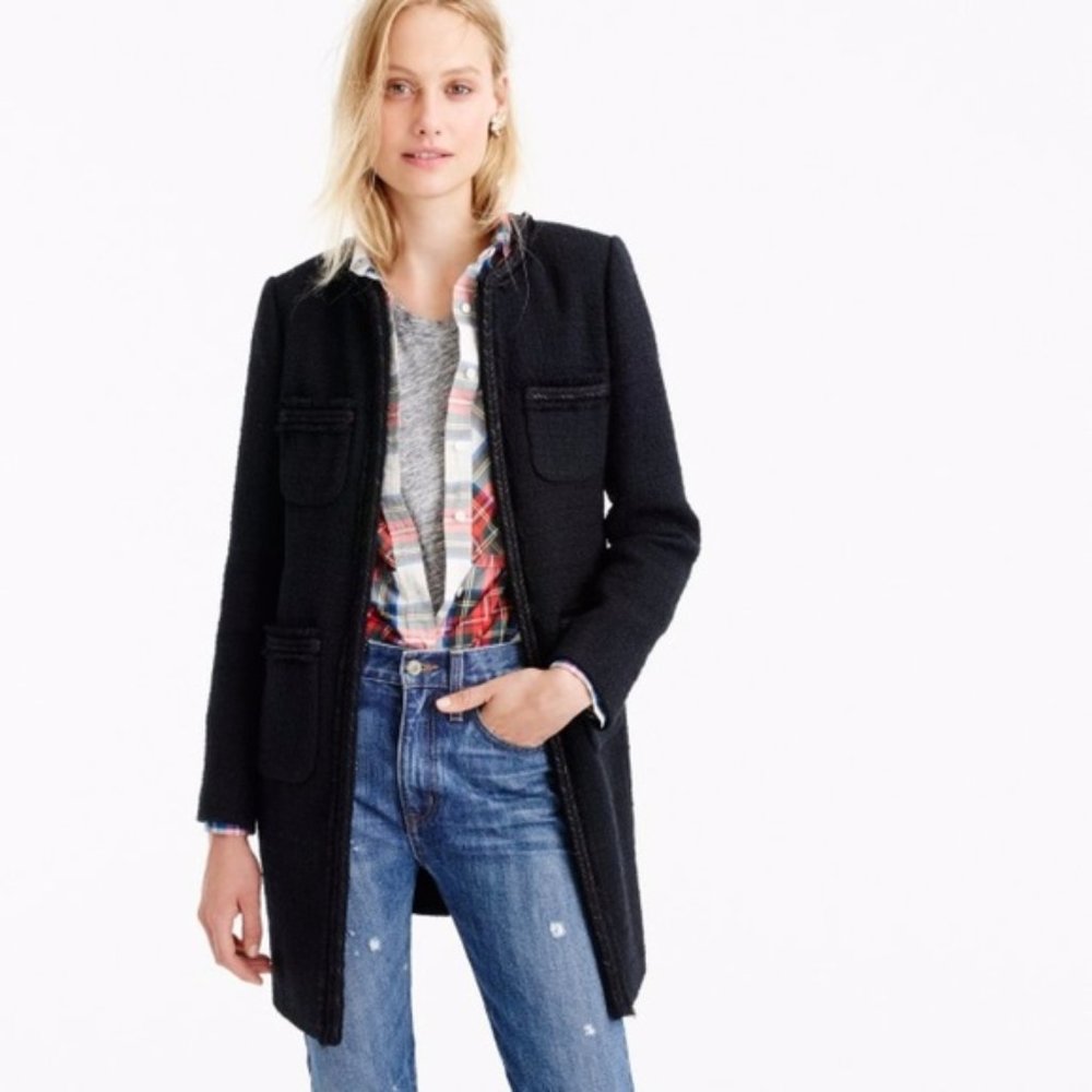 NWT New J.Crew Lady Coat Braided Trim 10P 10 10P Petite Black Tweed Jacket